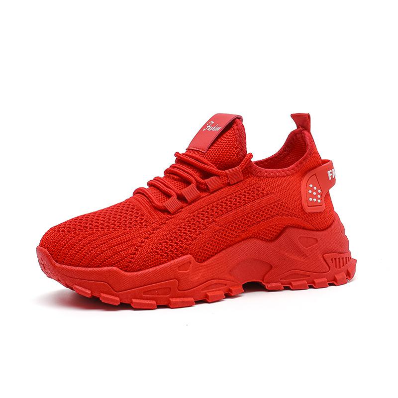 Women's Red Mesh Shoes Breathable Mesh Sneakers for Women Knitted Shoes Women White Platform Tennis Shoes Thick Sole Casual Shoe