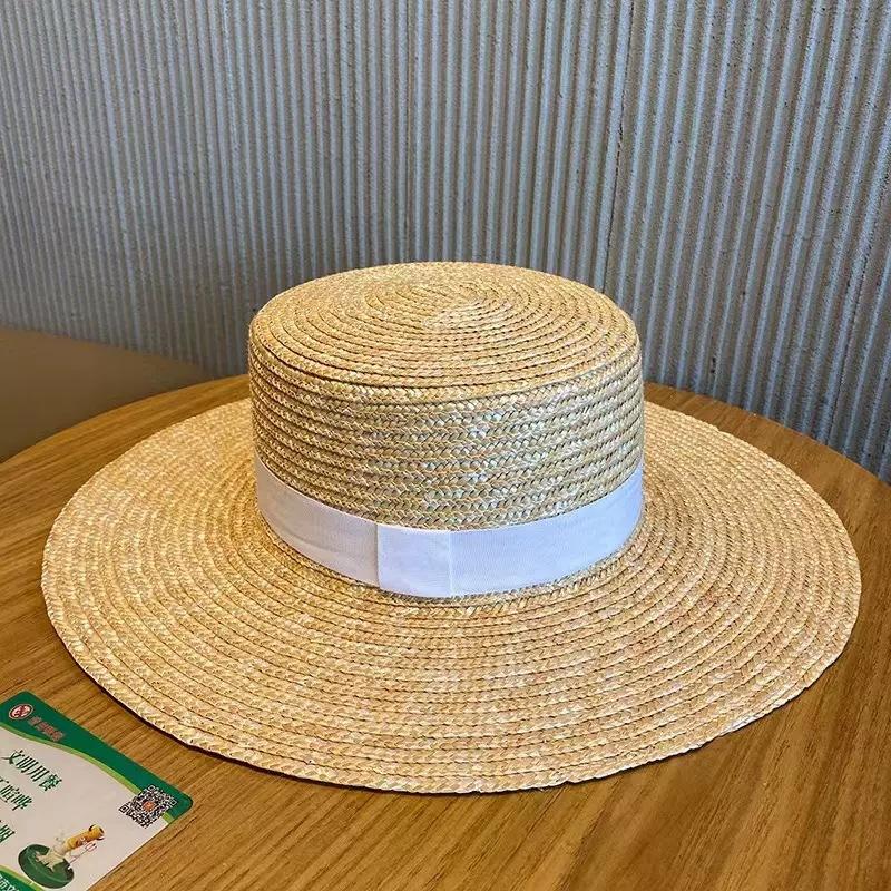Japanese flat-top straw straw hat summer sun protection sun hat children's Korean version fashion versatile travel beach hat