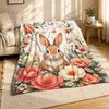 Floral Bunny Portrait Coral Fleece Blanket Spring Home Decor