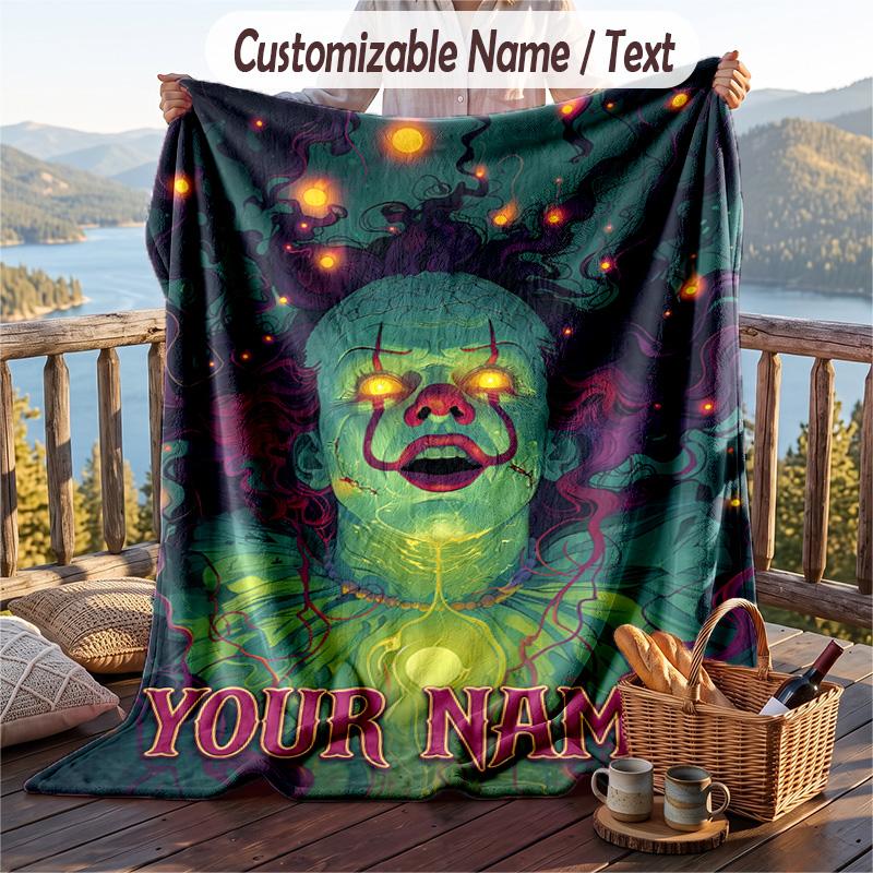 Custom Text Flannel Throw Blanket, Lightweight Cozy Bed Sofa BlanketIT Pennywise