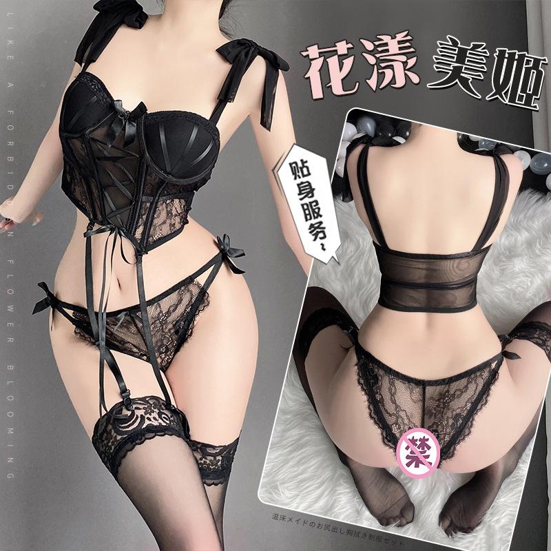 Sex underwear pure desire sexy lace body sculpting vest steel support gathering straps slimming suit one-piece uniform M size (80-57.5kg)