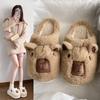 Women's Baotou plush slippers cartoon padded warm winter thick bottom heightened home slippers casual walking indoor shoes snow cotton slippers