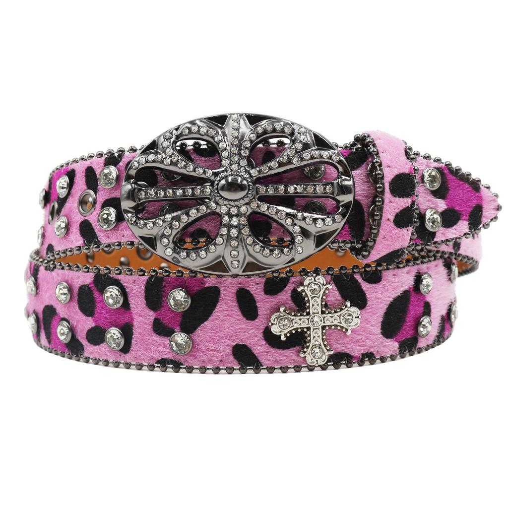 Bohemian Women's Leopard Print Rhinestone Leather Belt - Ethnic Style Versatile Accessory