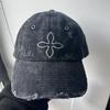 SK Cross flower baseball cap with embroidered letters, casual sports retro denim baseball cap with adjustable sunshade and curved brim