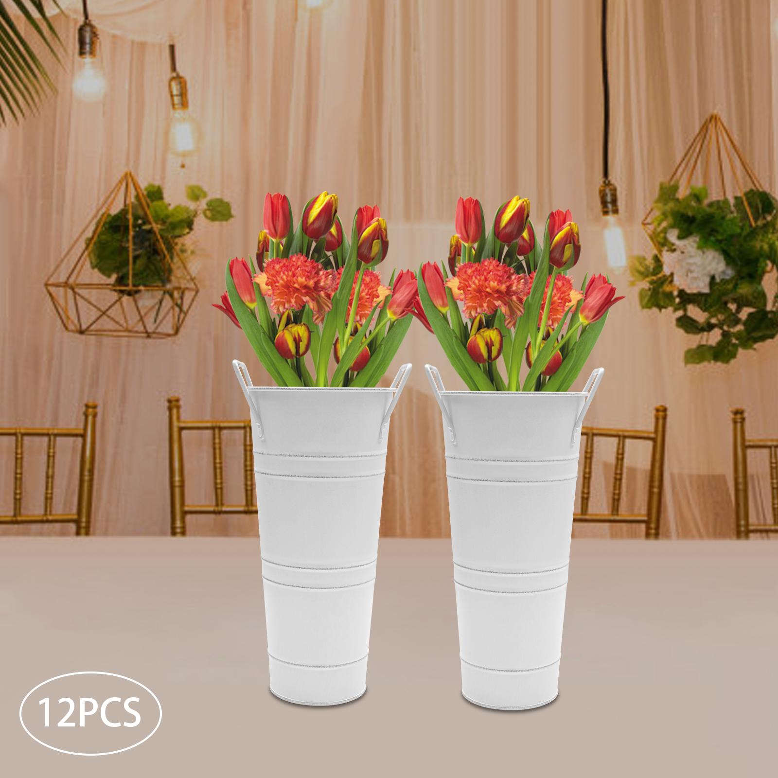 12Pcs White Metal Flower Buckets, Cylindric Vases, Modern Wedding Floral Arrangement Containers, 9In Tall Flower Display Holders белый