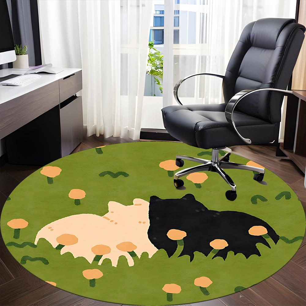 1pc Cat "Paw" Office Round Area Rug, Under Office Chairs Bedroom Living Room Home Decor, Room Deco, Available In Various Sizes