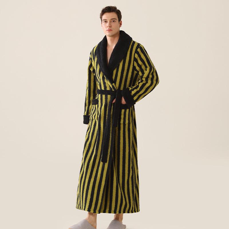Men's Shawl Collar Robes Full Length Fleece Plush Bathrobes Soft Spa House Coat with Pockets Fluffy Spa Robes Unisex Winter Cozy Warm Spa Long Robe