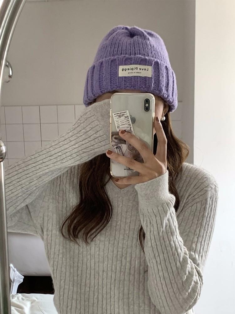 Fashionable Warm Knit Hat For Women Trendy Fluffy Beanie With Cute Bear Patch