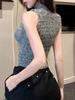 Spicy Girl Sexy Knit Sleeveless Vest with 3D Flower Design 