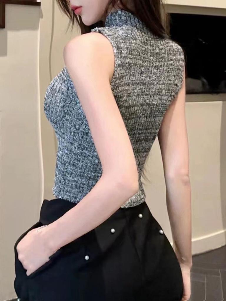Spicy Girl Sexy Knit Sleeveless Vest with 3D Flower Design 