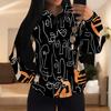 European & American Women's Casual Printed Black Hooded Sweatshirt with Patch Pocket - Drawstring MH612