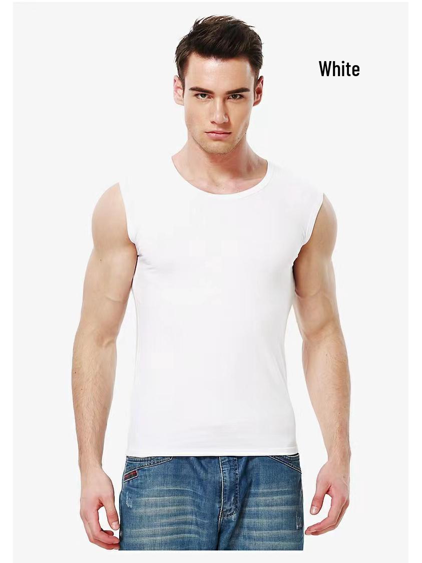 

Men s Breathable Wide Shoulder Tank Top - Black/White Sleeveless Sports Fitness Undershirt M ( 50 kg)