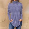 Kadınlar İçin Tişörtler Sonbahar Rahat Uzun Kollu Gömlekler Sweatshirt Vintage Baskılı Yüksek Yaka Üst Kazak