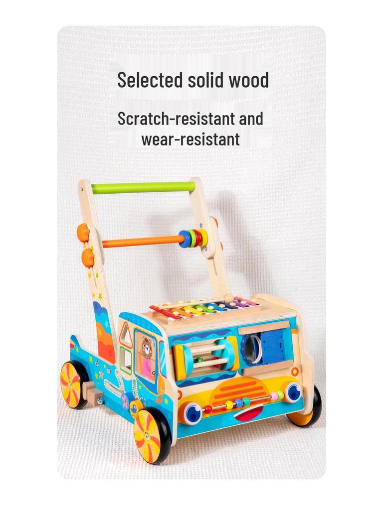 Baby Wooden Push Walker with Building Blocks, Xylophone, Puzzle, and Matching Toys