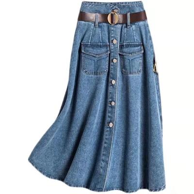 Denim Skirt Women's Spring and Summer Fashion Western Style High Waist Stitching Was Thin Mid-length
