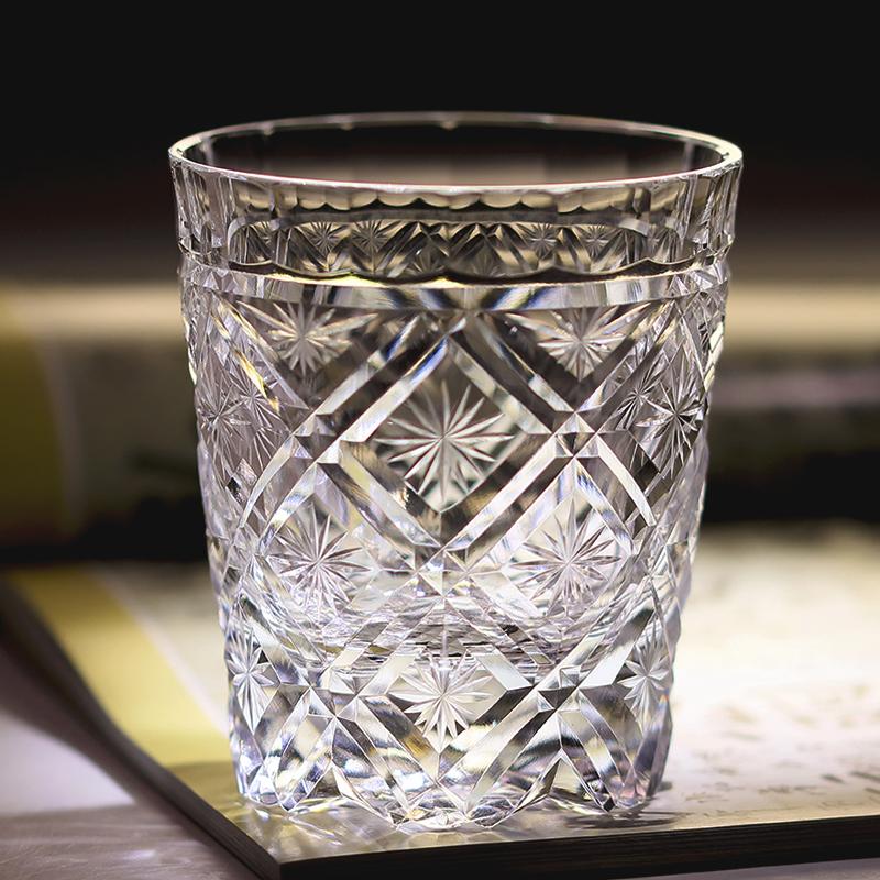 High-End Luxury Crystal Whisky Glass Hand Engraved Lucky Star Pattern Bourbon Vodka Drinking Glassware 240Ml Handmade Artwork