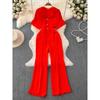 K-style High Waist Loose Pants Casual Straight-Leg Suit Collar