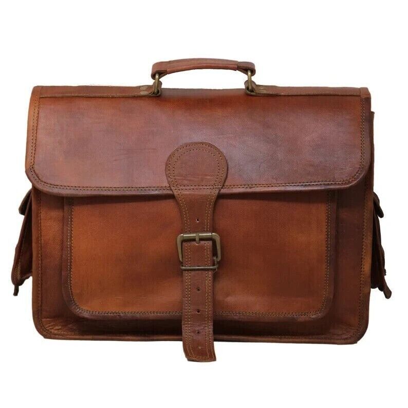 Мужская коричневая сумка через плечо для ноутбука из натуральной козьей кожи ручной — фото 2