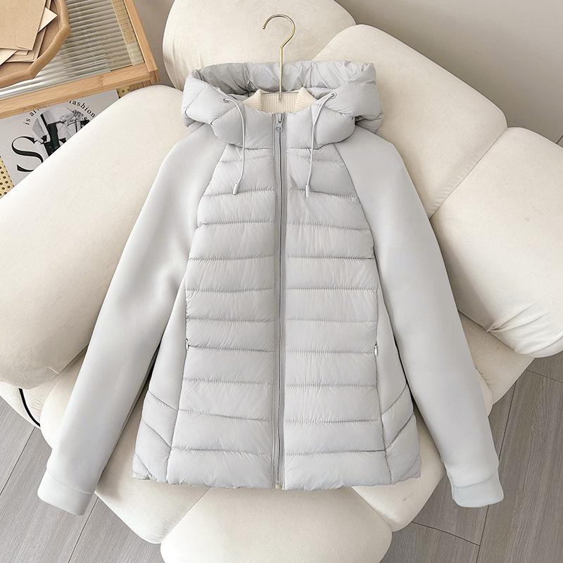 European and American cotton-padded clothes women's clothing splicing fashion down cotton-padded clothes jacket slim and thin stand-up collar cotton