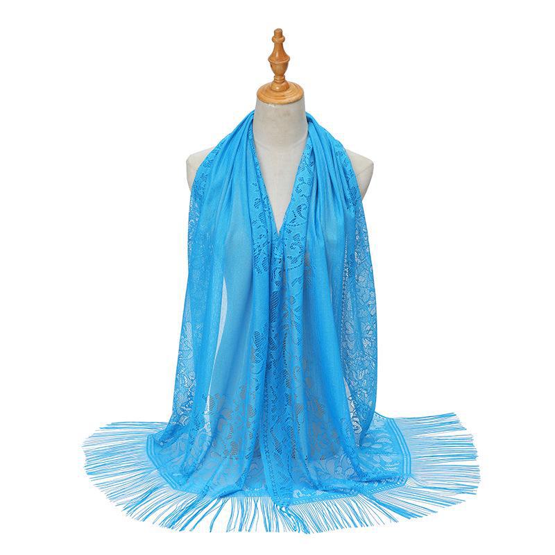 

Європейський і американський суцільний мереживний шовковий хіджаб з китицями - літня жіноча шаль