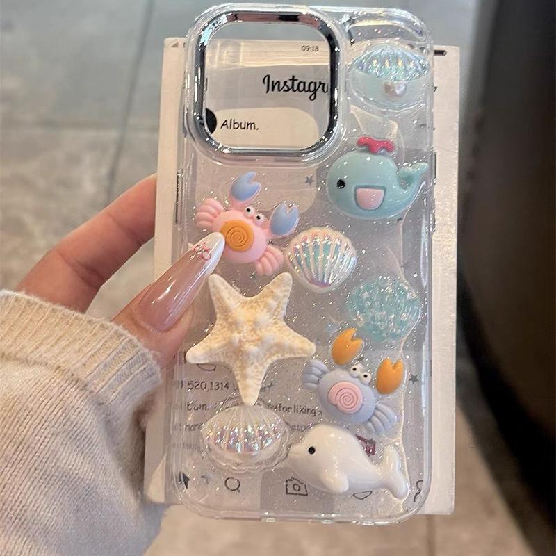 For IPhone16promax Cute Ocean Summer Fresh Mobile Phone Case for Apple 17 Whale Crab Starfish