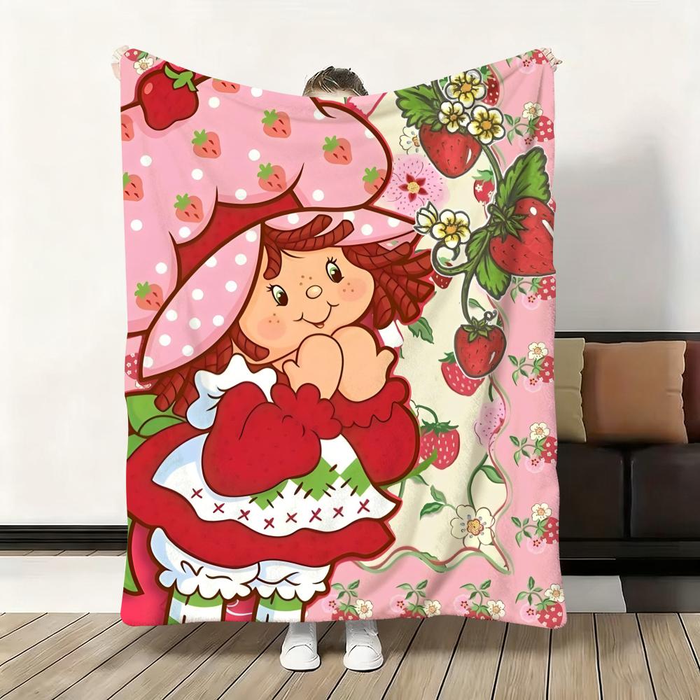 Cartoon S-Strawberry Shortcake Throw Soft Flannel Blanket Warm Knee Skin-Friendly Throw For Sofa Office Bed Winter Oversize
