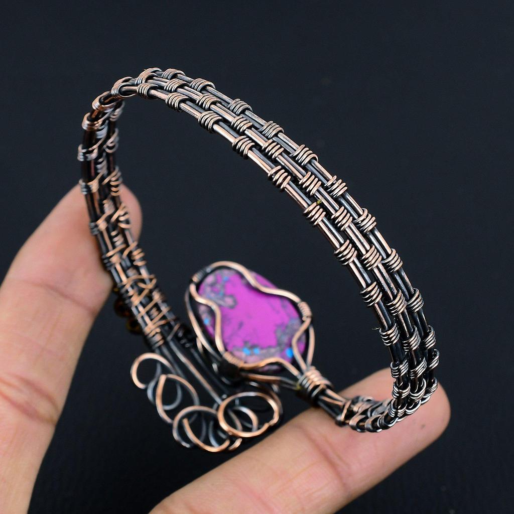 Purple Turquoise Bangle, 999 Copper Wire Wrapped Gemstone Jewelry, Handmade Bangle For Mother Day