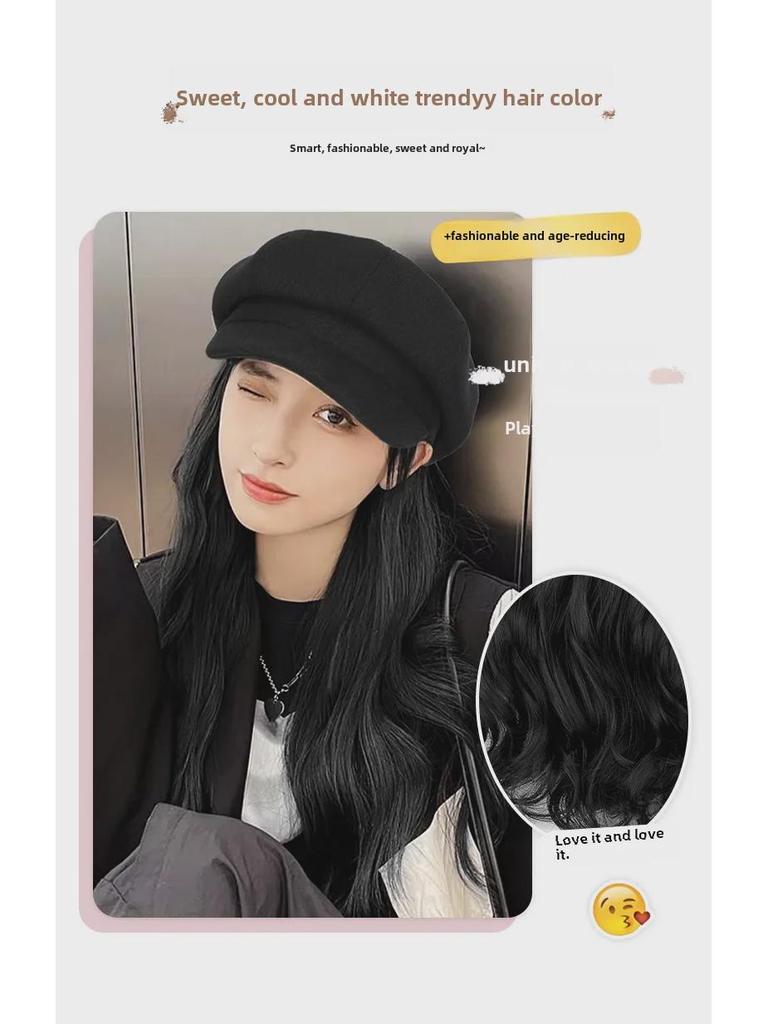 Women's Long Wavy Detachable Hat Wig – Full Head Natural-Look Curly Hair