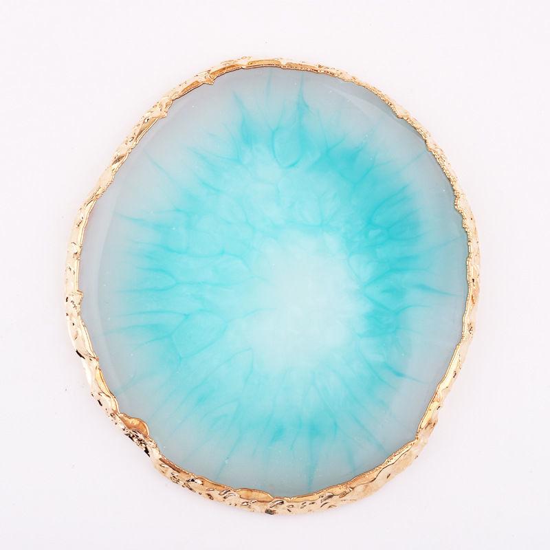 Gold-Edged Agate Stone Nail Art Palette - Round Marble Resin Display Board