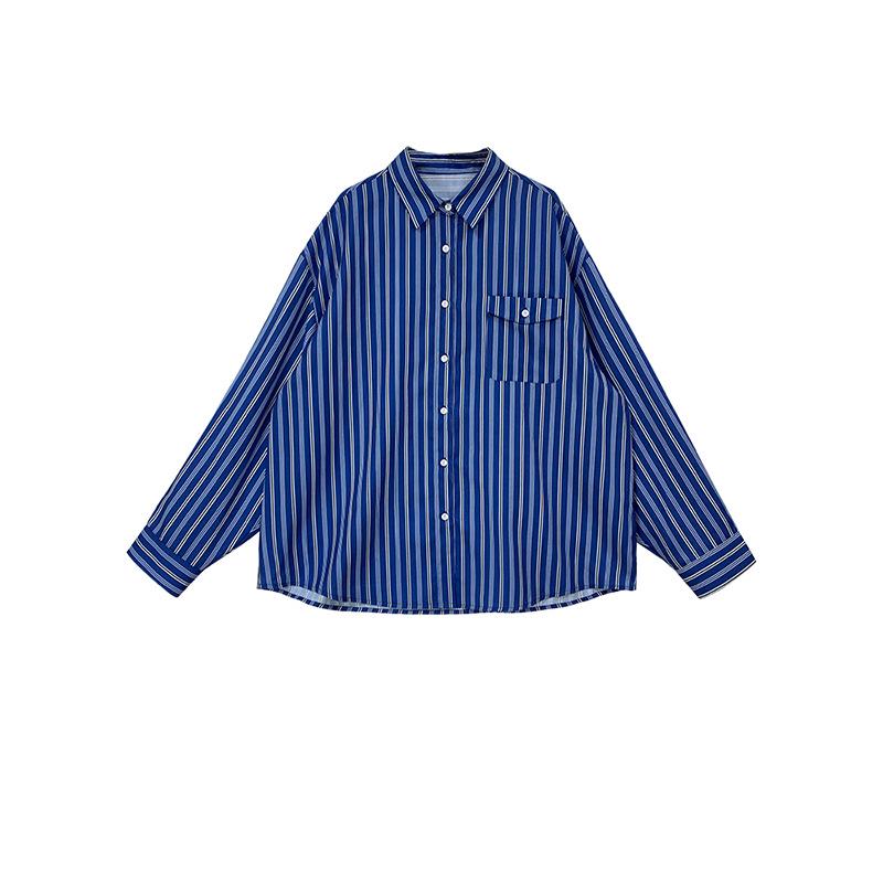 

Женская большая синяя полосатая рубашка - Niche Design, свободный крой, коллекция осень 2024 г. 3XL синий