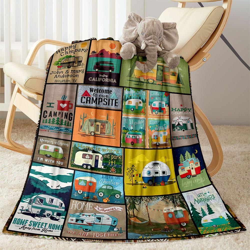 Camper Life Adventure Blankets Are Suitable for Living Rooms,making Them an Ideal Choice for Outdoor Travel and Gifts.