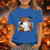 Kids' Halloween Printed Short Sleeve Neck T-Shirt, Loose Fit Top