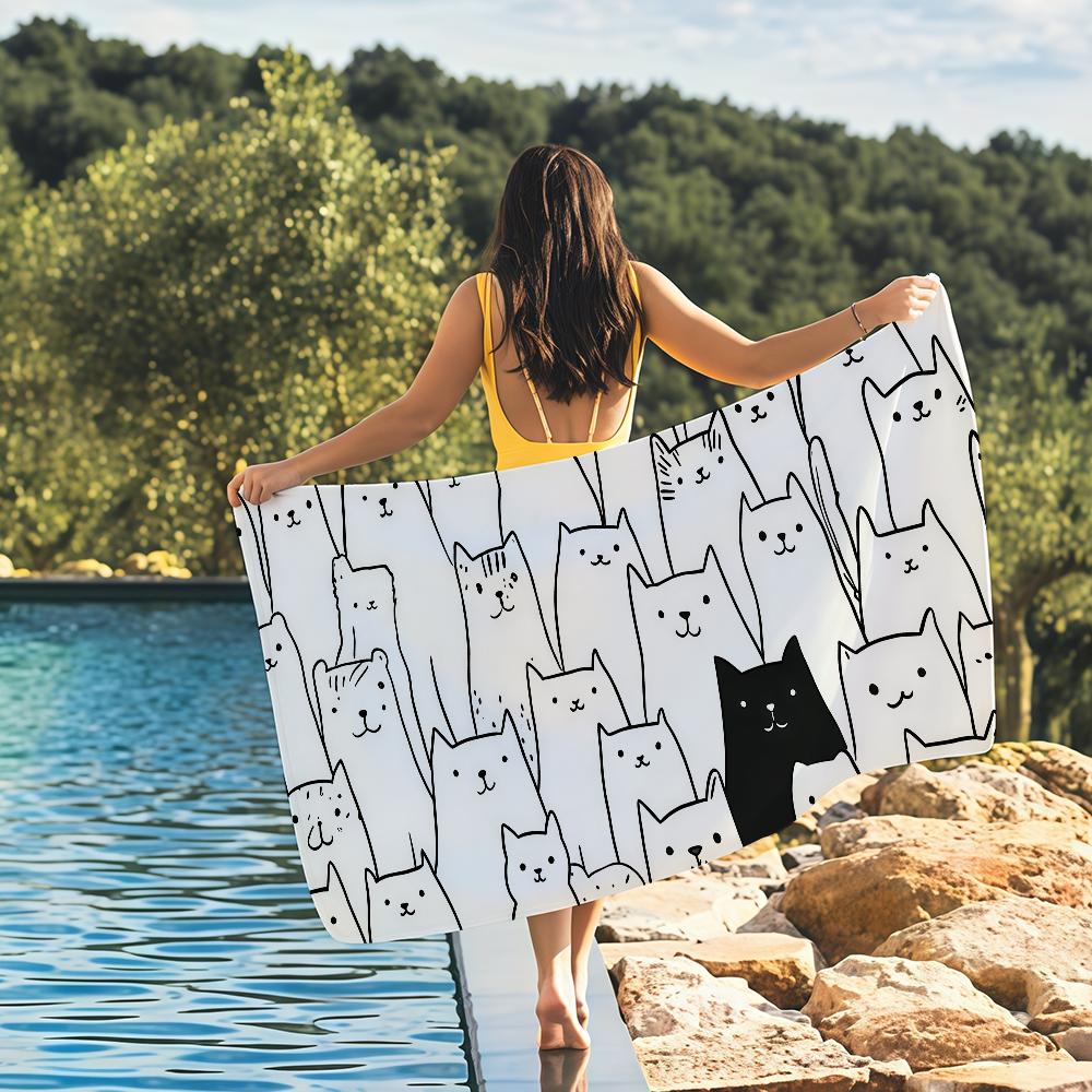Cartoon Black Cat cute Personalized Towel Quick Drying Beach Towels Are Suitable For Swimming Pools Camping Yoga And The Gym