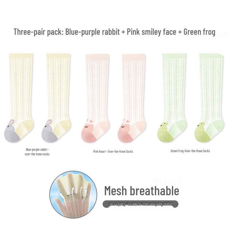 Unisex Baby Breathable Cotton Mesh Over-the-Knee Socks for Spring/Summer/Autumn, Anti-Mosquito, Thin Style.