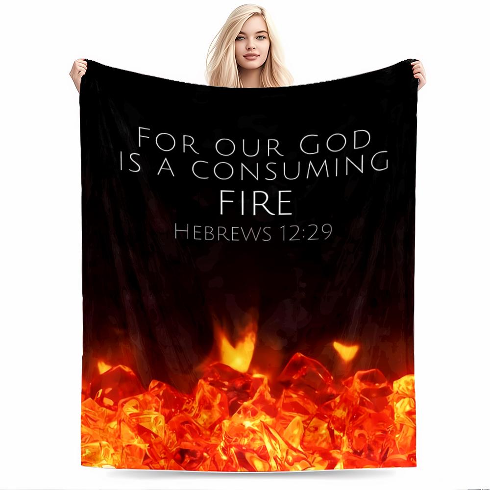 "Biblical Fire Quote Keep warm Design"Flannel blanket for bedroom, living room, sofa, and nap