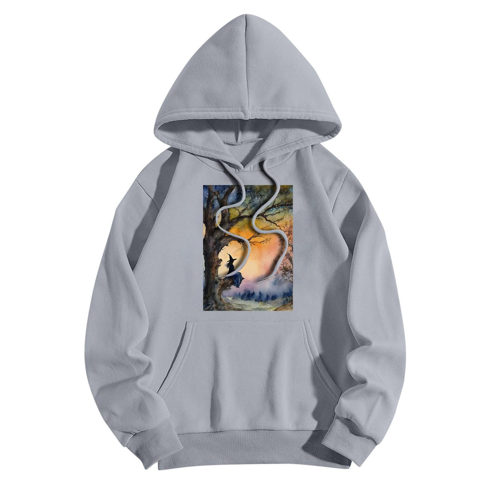 

Женская модная повседневная толстовка с капюшоном и принтом ведьмы на Хэллоуин с карманами и длинными рукавами XXXL