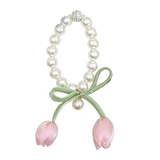 Magnetic Curtain Tiebacks, with Pearl And Tulip Buds Decor, Easy Fixing No Drilling Curtain Ties for Home Bedroom Living Room