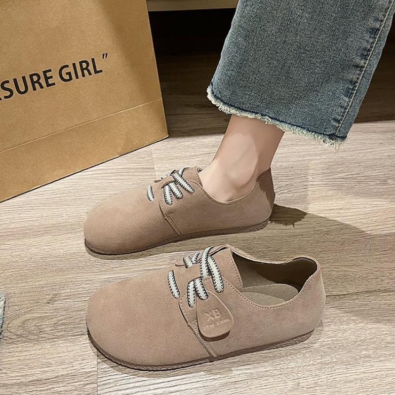 Retro flat lace-up big head woman  spring and autumn puff shoes match flat casual women's single shoes