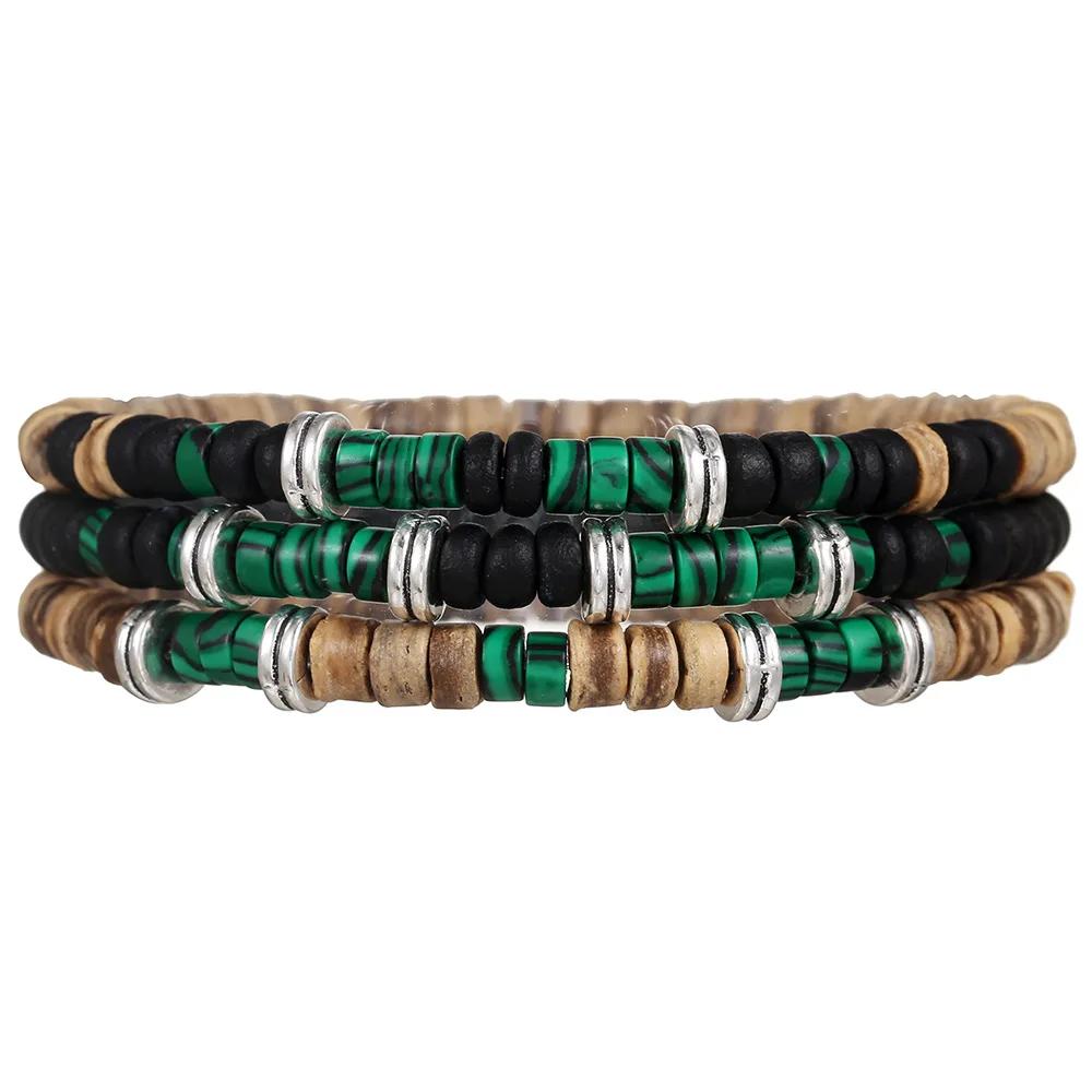 Best-selling Multi-layer Buddha Wood Bead Bracelets Sets Men's Retro Style Multi-layer Elastic Thread Adjustable Wooden Bracelet