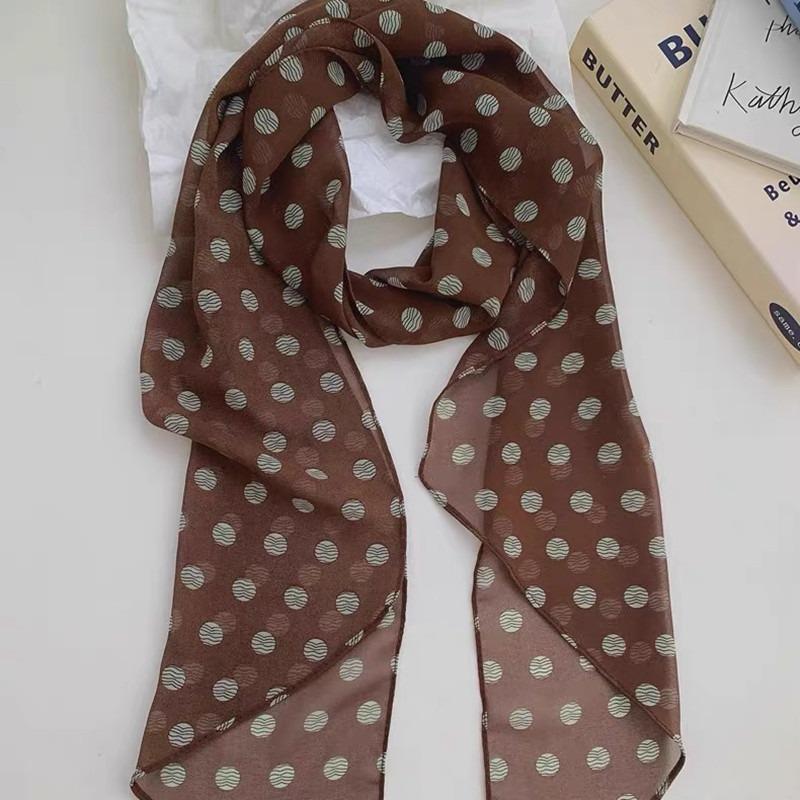 

Dot-patterned Scarf with High-end Accessories for Tying Hair. Women s Long Strip Scarf for Tying Up Hair. A360