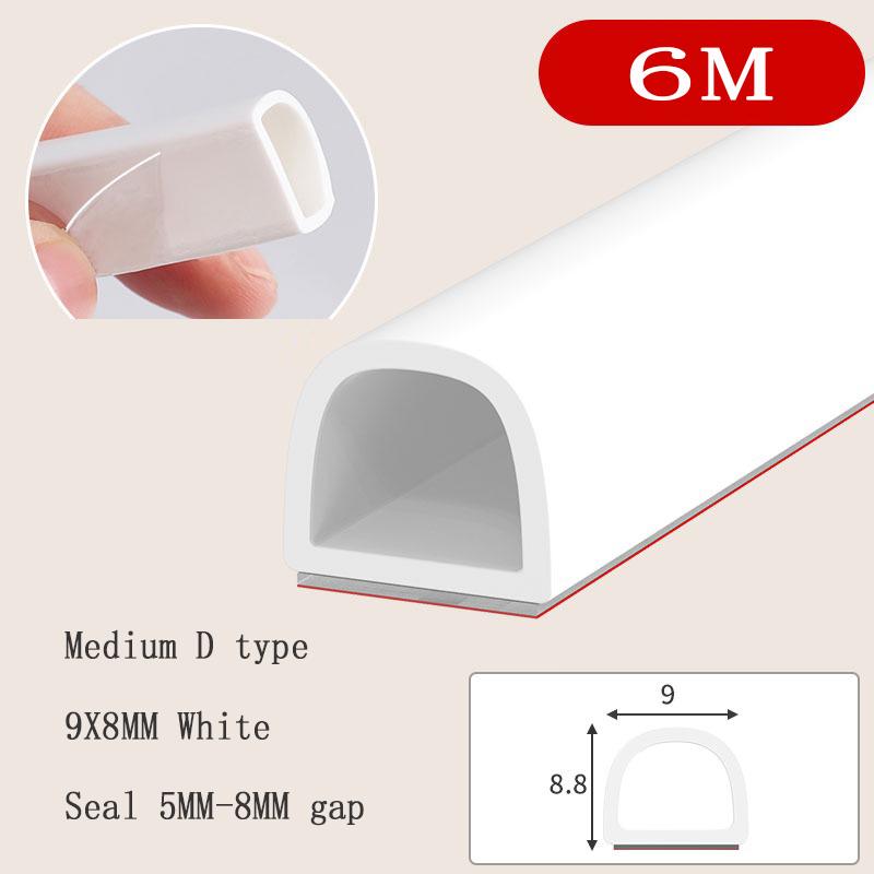 6Meters D/E/I Type Door Window Sealing Strip Silicone Rubber Weather Strip Self-adhesive Tape Anti-collision Insulation Seal