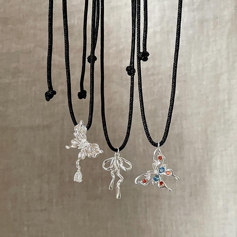 Sophisticated Alloy Butterfly Necklace Stylish Pull String Neckchain Adjustable Rope Chain Choker Stylish Clavicle Chain