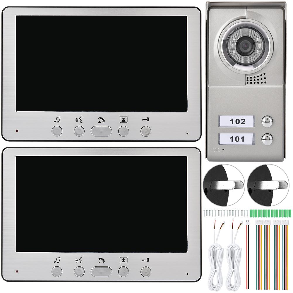 

7-дюймовая квартира 2 единицы проводной видеодомофон визуальный вход домофон система110-