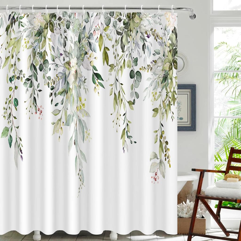 Blue Purple Eucalyptus Leaves Shower Curtains 72X72 Inch, Waterproof Fabric Stylish Botanical Bathroom Shower Curtain With Hooks