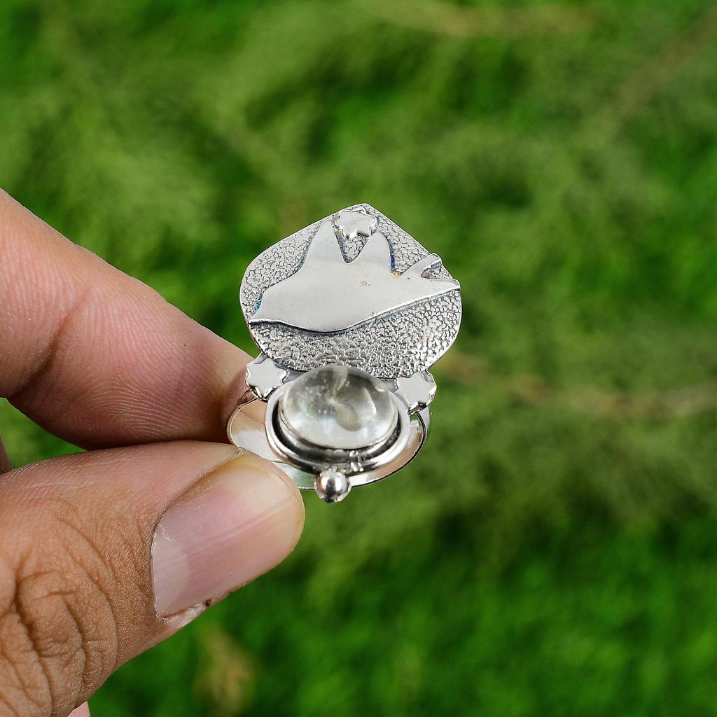 Womens day Sale Rutile Quartz Stone Solitaire Bird Ring Jewelry Sterling Silver