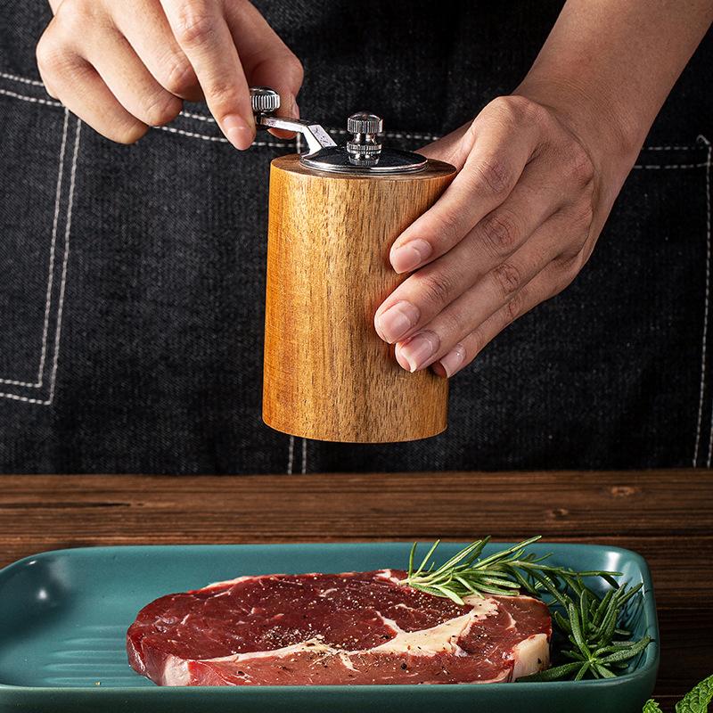 Wooden Salt Pepper Grinder Set,Refillable Manual Peppercorn Spices Mill with Long Crank Shaker for Home Dining Restaurant