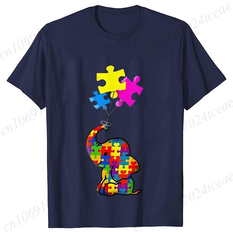 Funny Elephant Autism Awareness T-shirt for Women Acceptance Neurodiversity Summer Shirts Hip Hop Streetwear Short Sleeve Tees