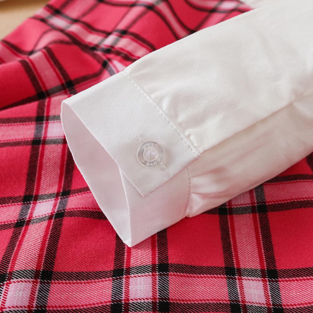 Mädchen Plaid Kleid Frühling Herbst Langarm Adrette Kleider Kinder drehen-unten kragen Elegante Kleidung