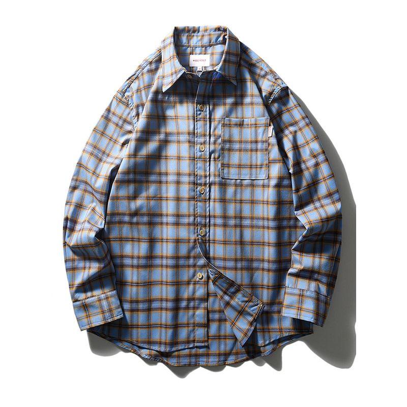 Japanese-Style Retro Profile Gingham Shirt Men's Long Sleeves Spring and Autumn Coat Export Export Men's Clothing Casual Checked Shirt
