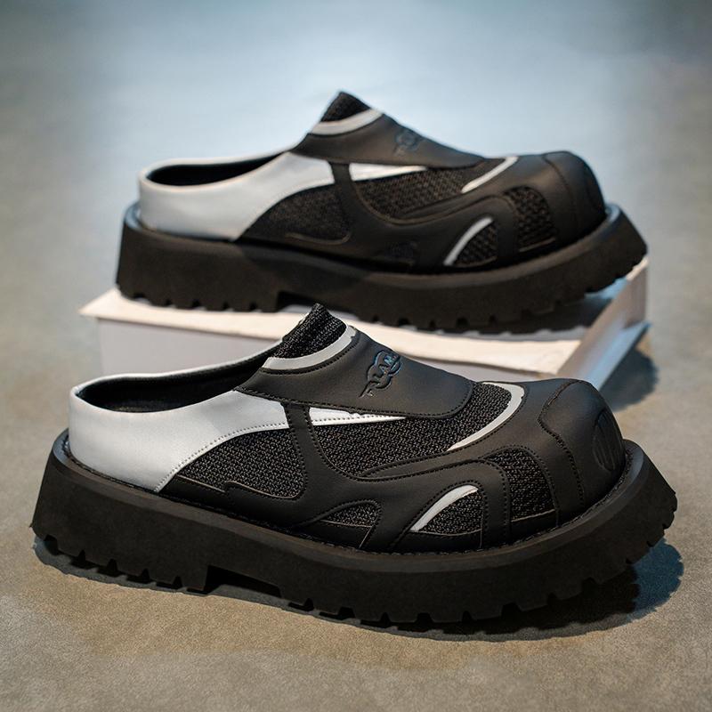 

Одноногие Ленивые Туфли Модная Тренд Обувь Новые Мужские На толстой подошве с Повязкой Полубрюки Полуслипоны Круглый носок 44 чёрный